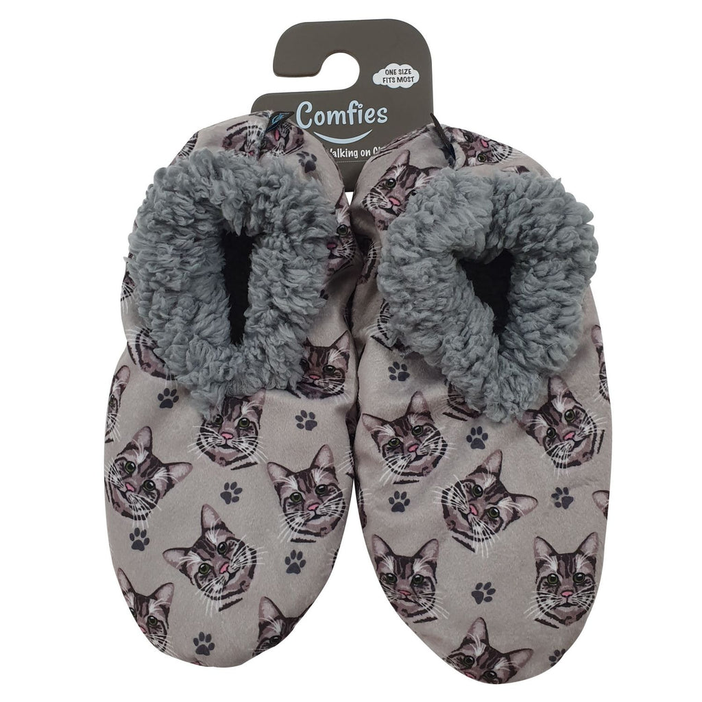 Cat (Silver Tabby) Slippers - Comfies  (Fabric Colors Vary)