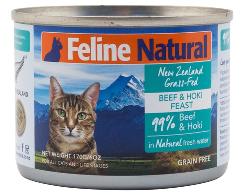 Beef & Hoki Canned Wet Cat Food by Feline Naturals 6 oz
