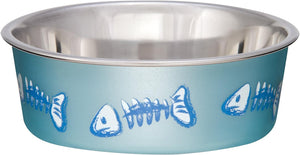 Bella Matte and Stainless Steel Cat Dish, Blue Fish