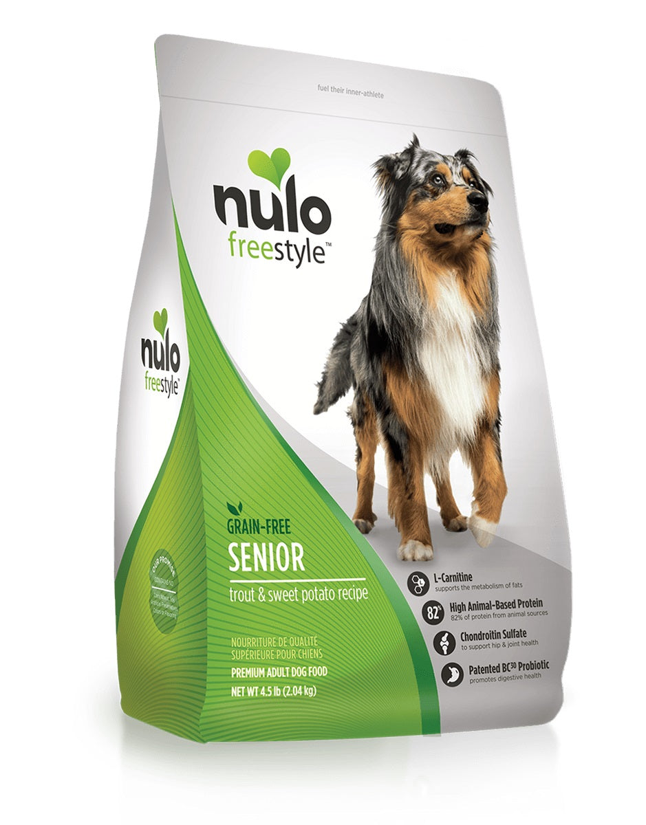 FreeStyle High-Protein Kibble for Seniors Trout & Sweet Potato recipe by Nulo