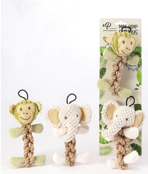 Mini Tough Hemp Monkey and Elephant Dog Toys by Petique