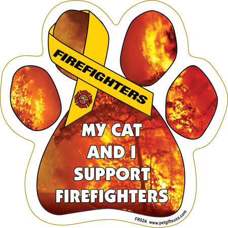 My Cat And I Support Firefighters Paw Magnet