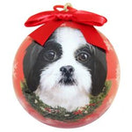 Shih Tzu, Black & White Puppy Cut Christmas Ornament Shatter Proof Ball by E&S Pets