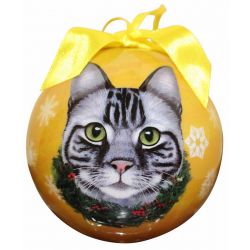 Tabby Cat, Silver Christmas Ornament Shatter Proof Ball by E&S Pets