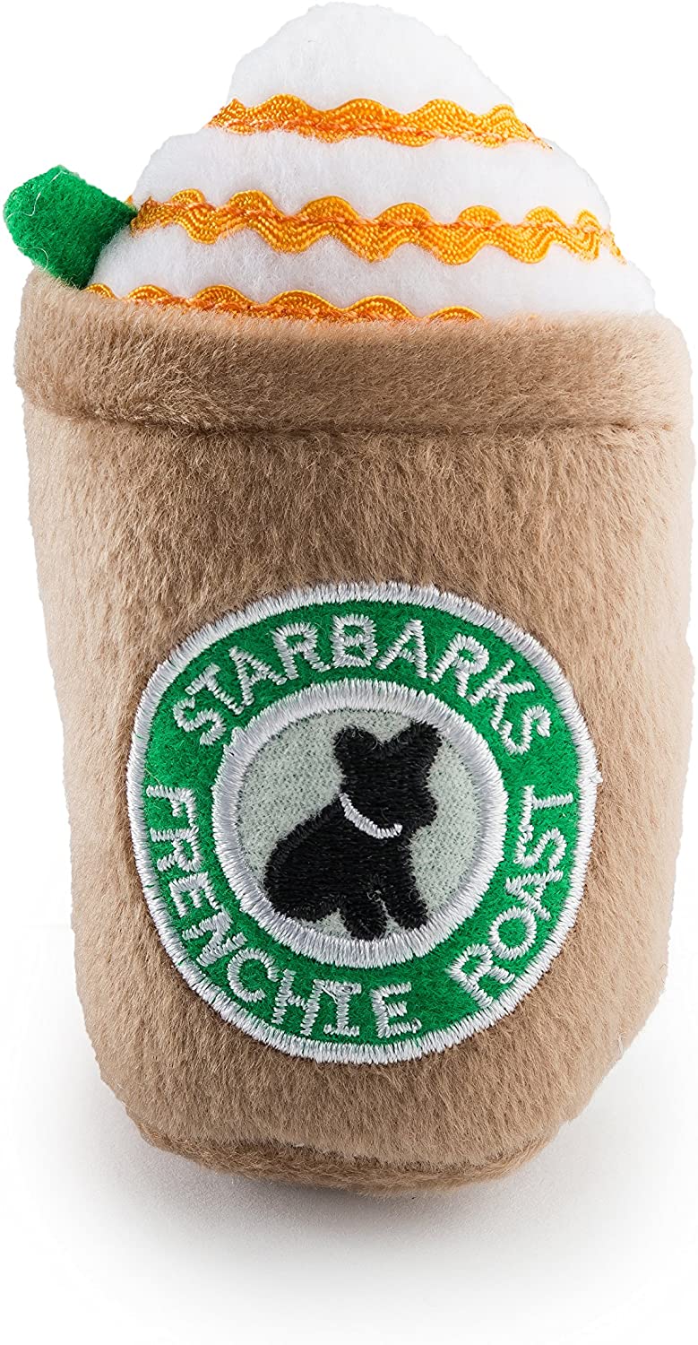 Starbarks Frenchie Roast Plush Dog Toy with Straw