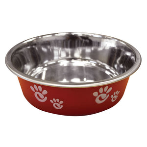 Barcelona Matte and Stainless Steel Paw Print Pet Bowl, Raspberry