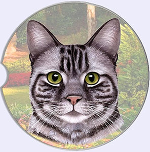 Silver Tabby Cat Car Coaster