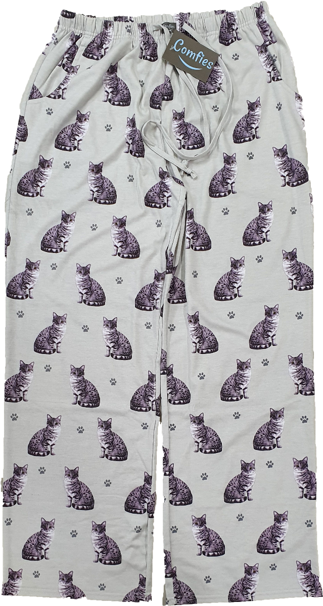 Silver Tabby Cat Pajama Bottoms - Unisex  (Fabric Colors Vary)