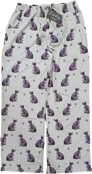 Silver Tabby Cat Pajama Bottoms - Unisex  (Fabric Colors Vary)