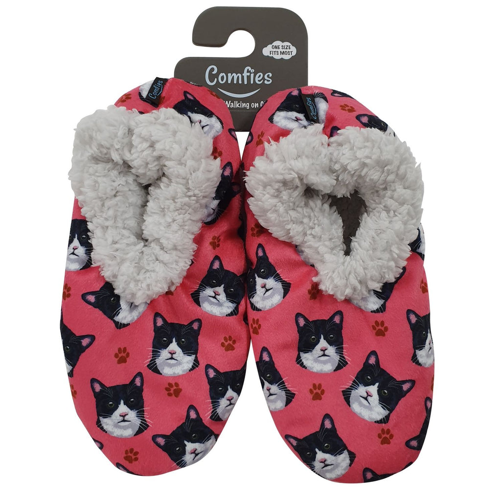 Cat (Black & White) Slippers - Comfies  (Fabric Colors Vary)